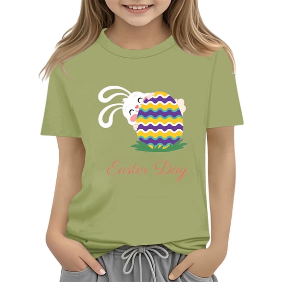 XXWXYD Clearence Floral Easter Bunny Tee for Girls - Vibrant Spring Colors Cotton Shirt, Skin-Friendly Kids Tshirt Perfect for Easter Sunday & Seasonal Photoshoot (10-11Years,AG)
