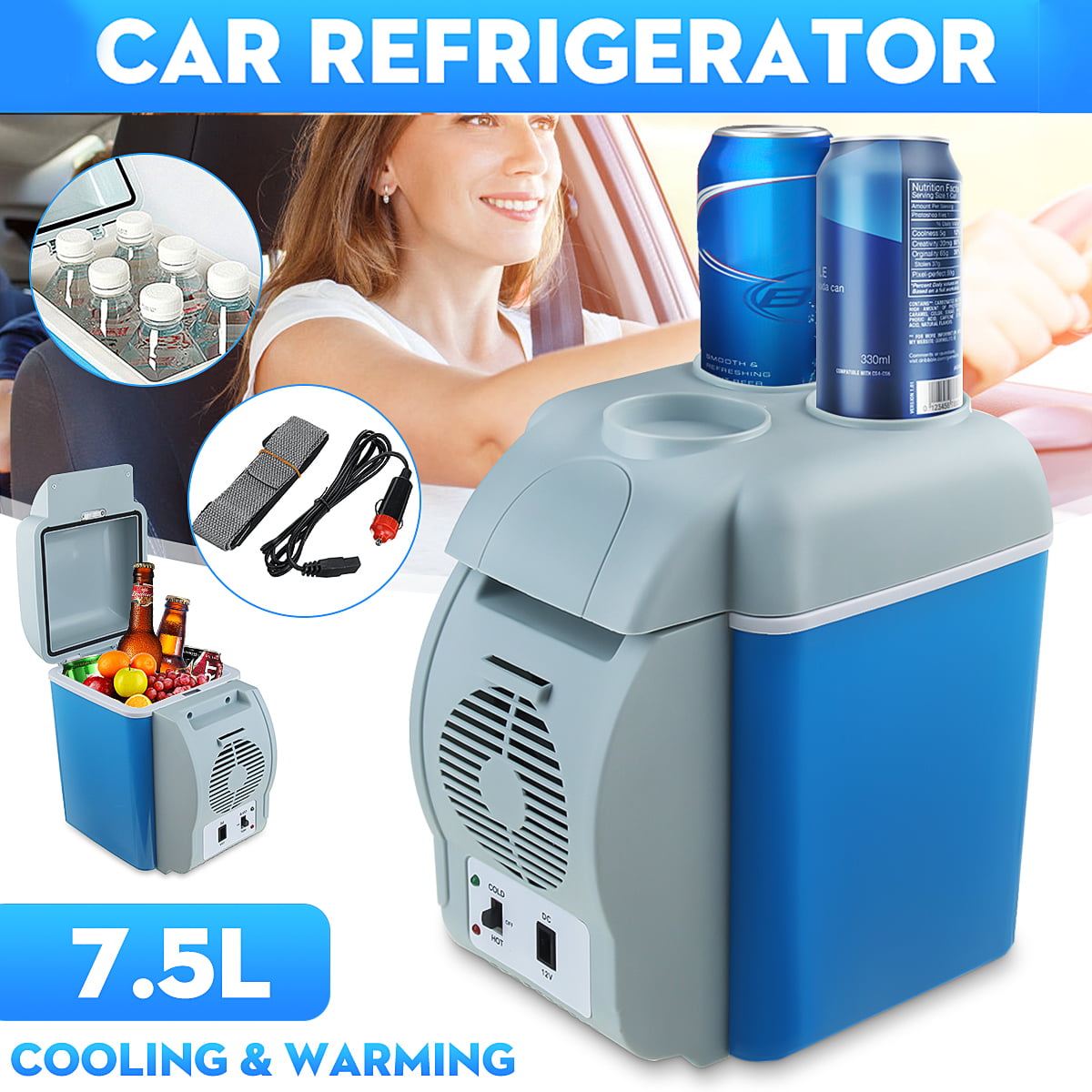 max 6 Cans 12V 4L 4 Liter Portable Mini Car Refrigerator Cooler Warmer Pink 