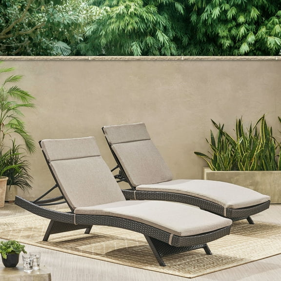 Sydney Outdoor Brown Wicker Adjustable Chaise Lounge with Cushions, Set of 2, Charcoal