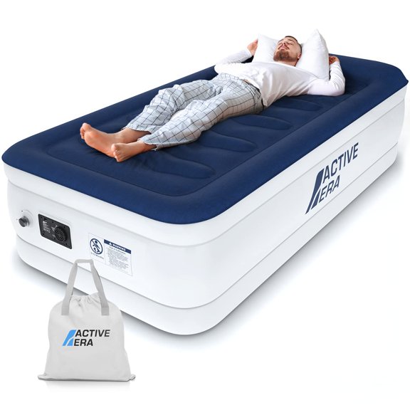 Active Era Matelas Pneumatique de Luxe Format Simple (Simple) - Lit Pneumatique Simple Surélevé, Pompe Électrique Intégrée, Oreiller Surélevé et Technologie à Poutre en I Structurée, Hauteur 21 Pouces" (Oreiller Incl.)