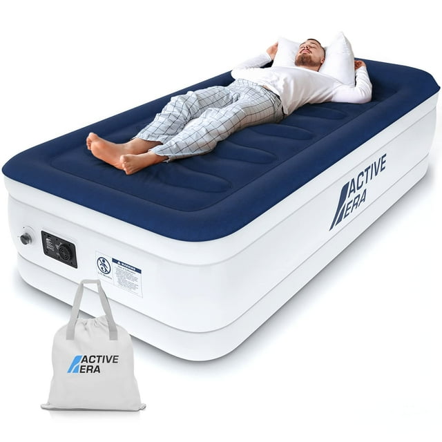 Active Era Luxury Twin Size Air Mattress (Single) - Elevated Inflatable Twin Air Bed, Electric Built-in Pump, Raised Pillow & Structured I-Beam Technology, Height 21"" (Inc Pillow)