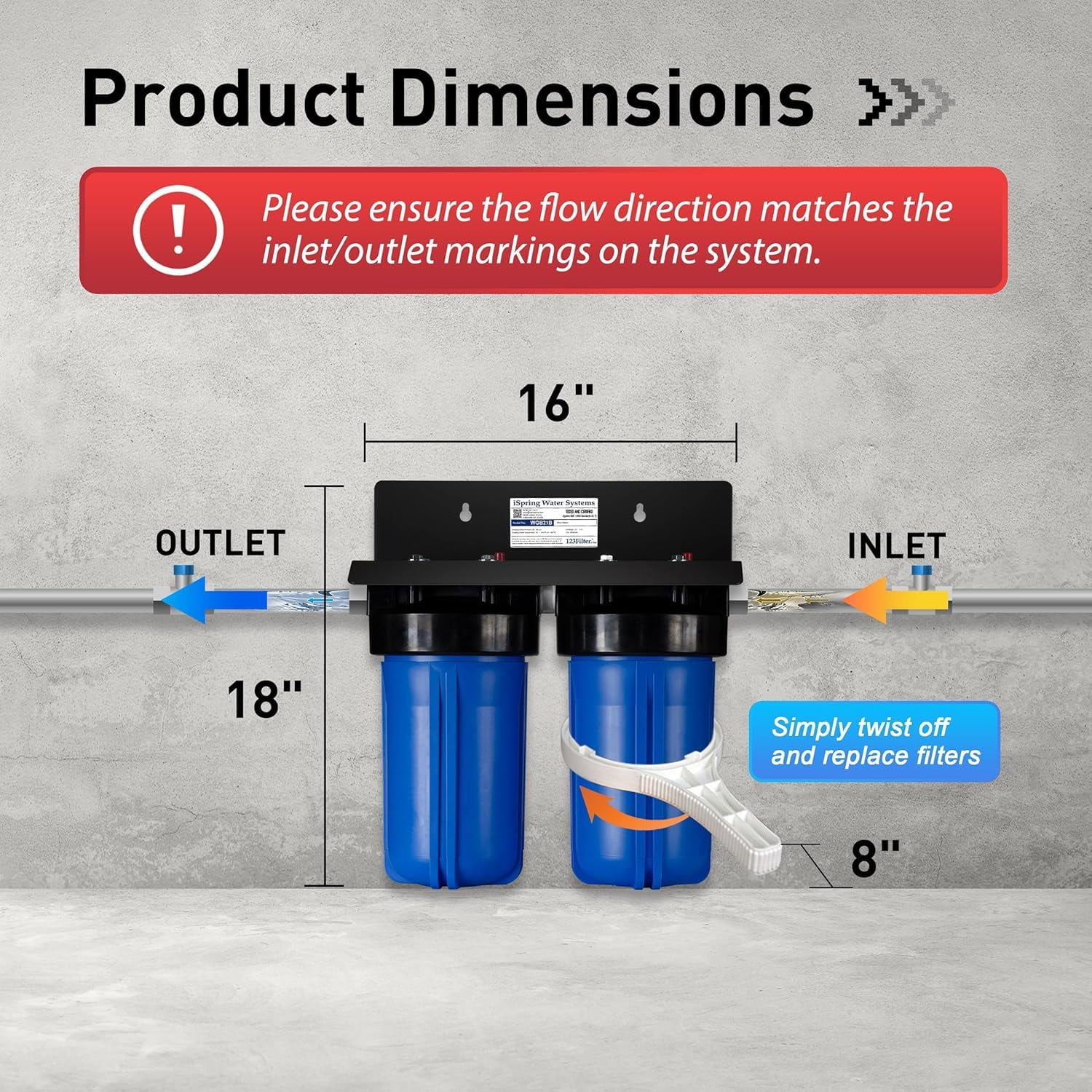 iSpring WGB21B 2-Stage Whole House Water Filtration System, Reduces Sediment, Chlorine, Taste, and Odor, 10” x 4.5” Filters with 1” Inlet/Outlet, w/Additional 6-Month Replacement Filter Set