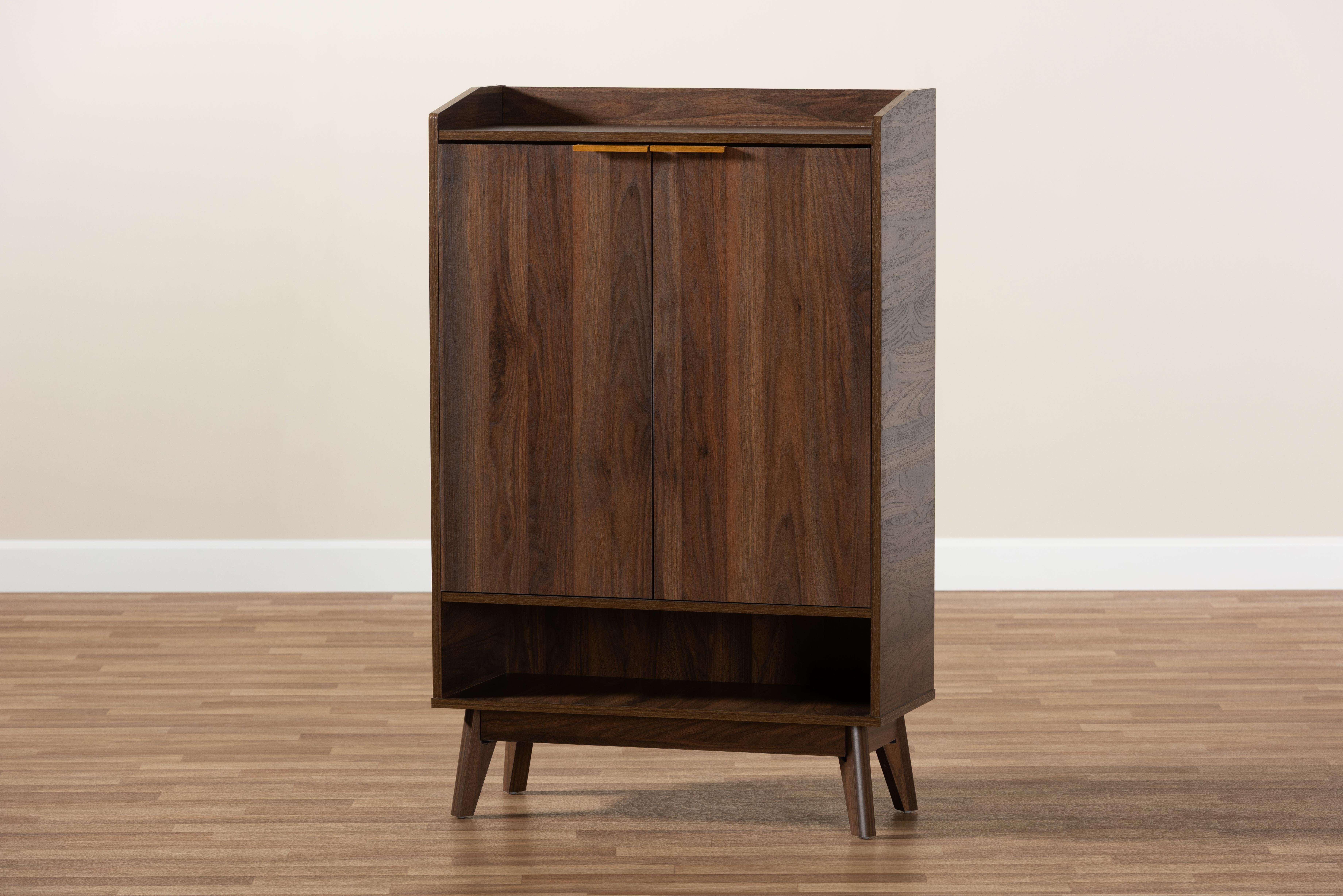Baxton Studio Lena MidCentury Modern Walnut Brown Finished 5Shelf Wood Entryway Shoe