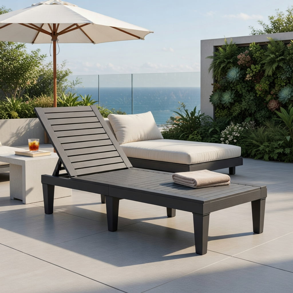 Hommoo Adjustable Outdoor Chaise Lounge Chair, 5-Position Reclining Backrest, Lightweight PP Frame, Gray