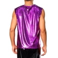 thumbnail image 3 of INSPIRE CHIC Metallic Vest for Men's Disco Shiny Sleeveless Crocodile Pattern Tank Top L Purple, 3 of 4