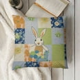 thumbnail image 3 of Cartoon Flannel Fleece Pillow Cushion Cover, Patchwork Style Design Bunny Rabbit Flowers Stripes, Decorative Square Accent Pillow Case, Pale Green Slate Blue, 3 of 5