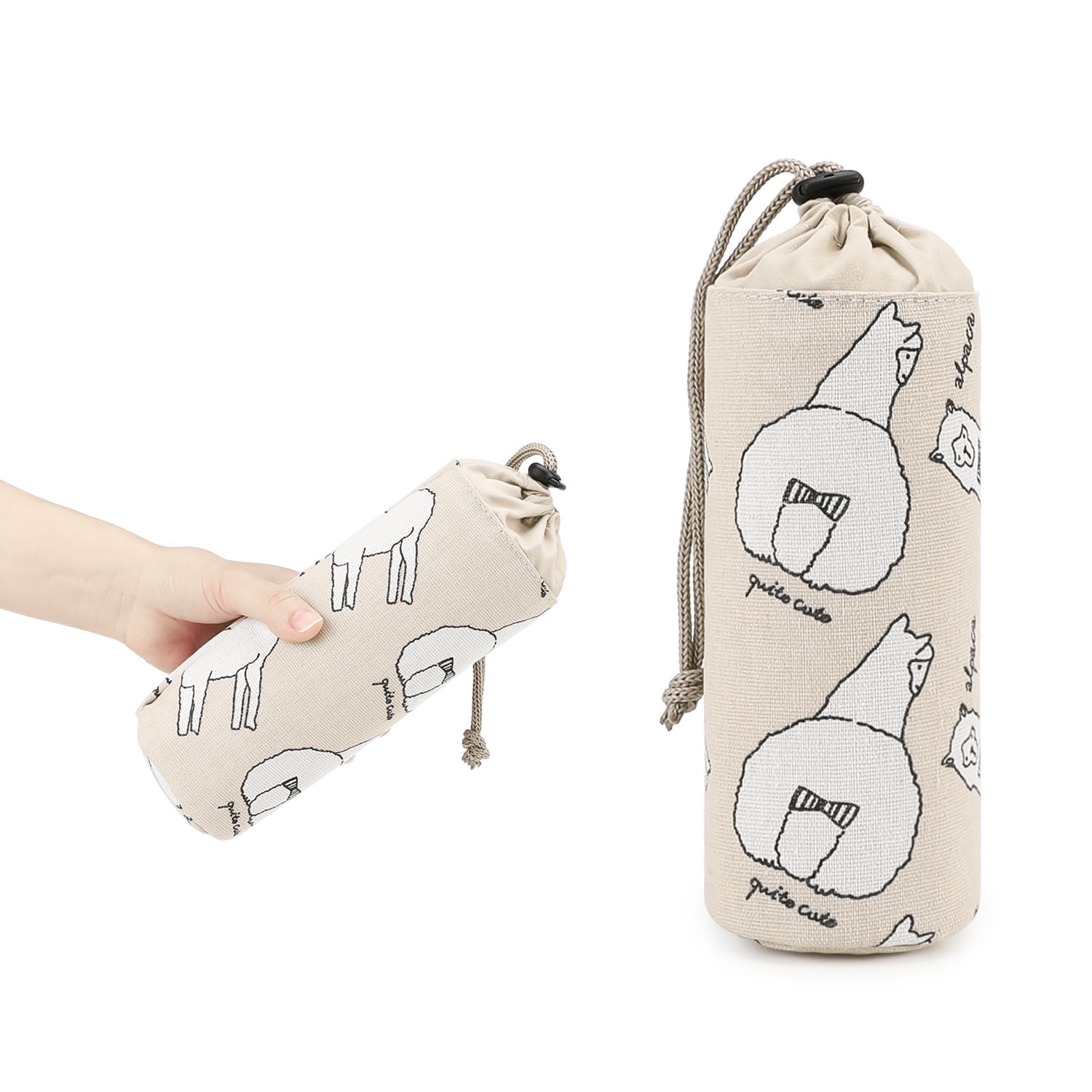 Portable Breast Milk Insulated Cooler Bag, Linen Insulated Baby Bottle Bag with Aluminum Foil Lining & Drawstring Closure, 240ml Milk Bottle Storage Bag for Mom Travel, 2.75in x 7.48in