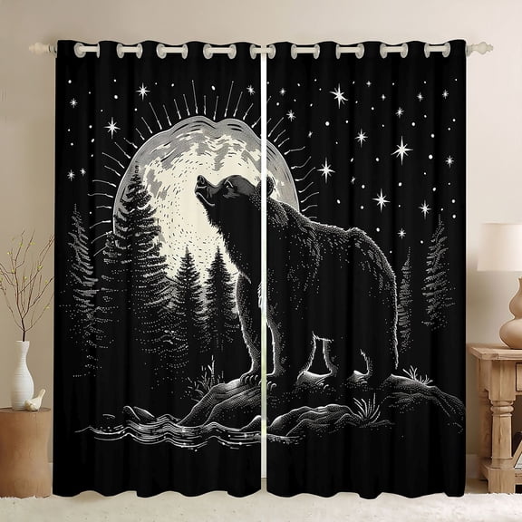 Manfei Teens Female Men Safari Bear Black Out Curtains,Woodland Wildlife Curtains Pack of 2 (42x63 Each),Jungle Animal Bedroom Curtains,Microfiber Bedroom Decor
