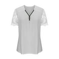 thumbnail image 4 of Wycnly Womens Blouses and Tops Dressy Sexy Lace Patchwork Sleeve Lightweight Quarter Zipper Tunic Shirts Summer Solid V-Neck Short Sleeve Cute Tees Tops Gray m, 4 of 6