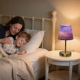 thumbnail image 5 of Modern Minimalist Cone Desk Lamp Antique Bronze Base & Linen Shade Bedside Table Lamp for Bedroom Living Room, Office, Dorm Purple Background with White Line Medium, 5 of 8