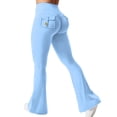 thumbnail image 2 of Dwellite Women's Flared Leggings Butt Lifting High Waisted Tummy Control Cargo Yoga Pants with Pockets Sky Blue S, 2 of 4