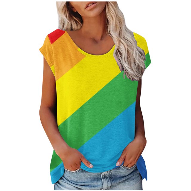 EQWLJWE Hauts d'Été pour Femmes Hauts pour Femmes Liquidation Mode Femmes Mode Manches Courtes Col Rond T-shirt Imprimé Blouse Hauts Amples