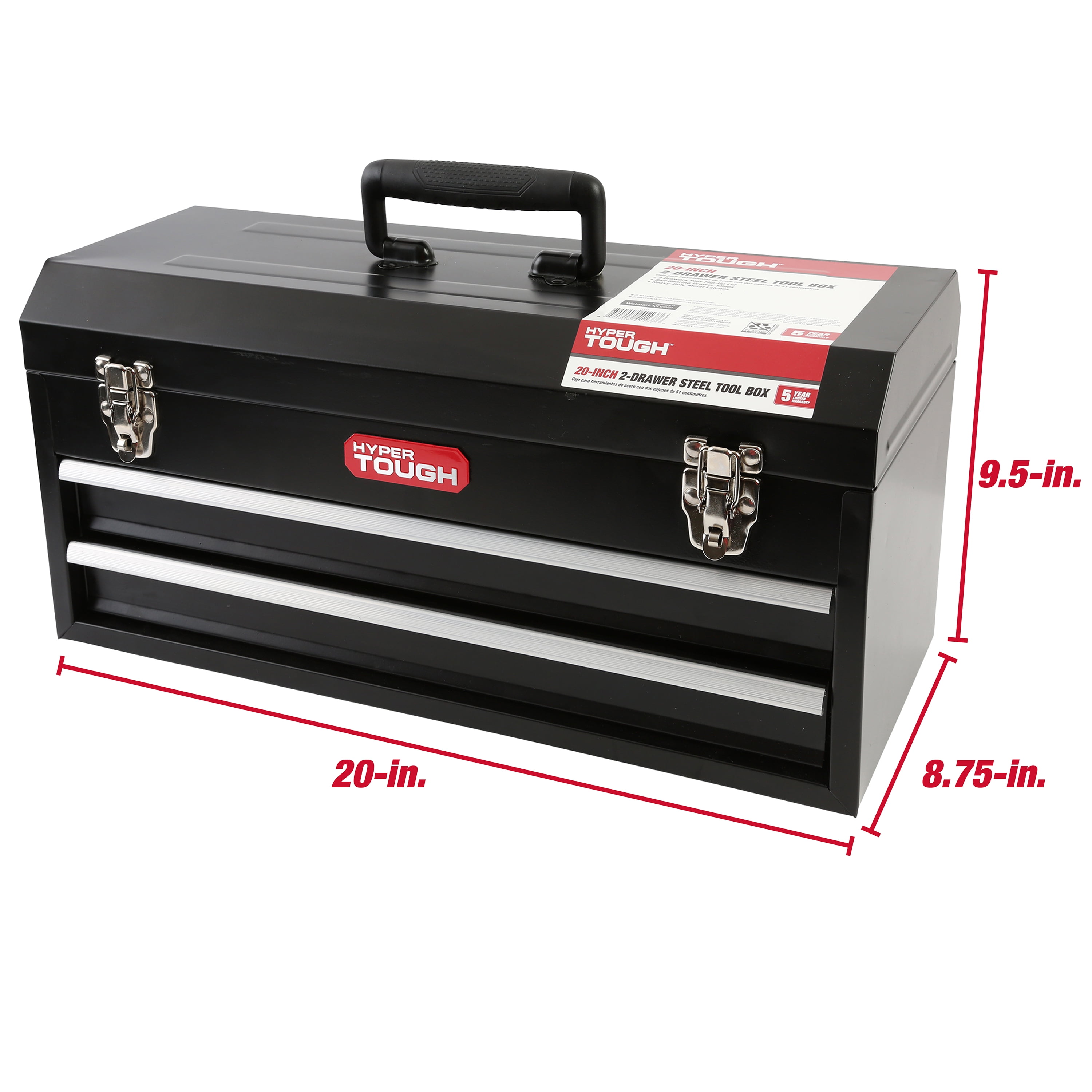 Hyper Tough 20-inch 2-Drawer Tool Box, Tool Chest with Flip-up Lid, Black,  Steel