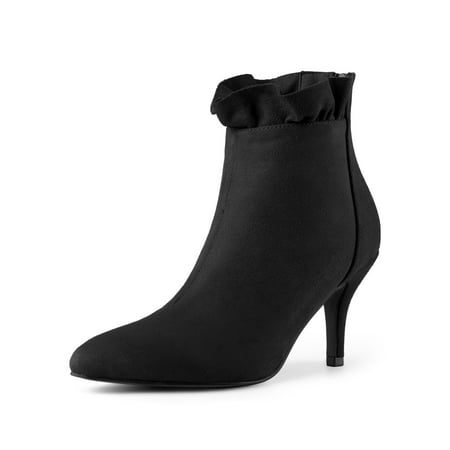 - Women's Pointed Toe Stiletto Heel Ruffle Ankle Boots Black (Size 10)