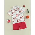 thumbnail image 2 of Kids Toddler Baby Boys Christmas Outfits Santa Claus Print Short Sleeve Button Down Shirt with Shorts Set Cute Clothes, 2 of 7