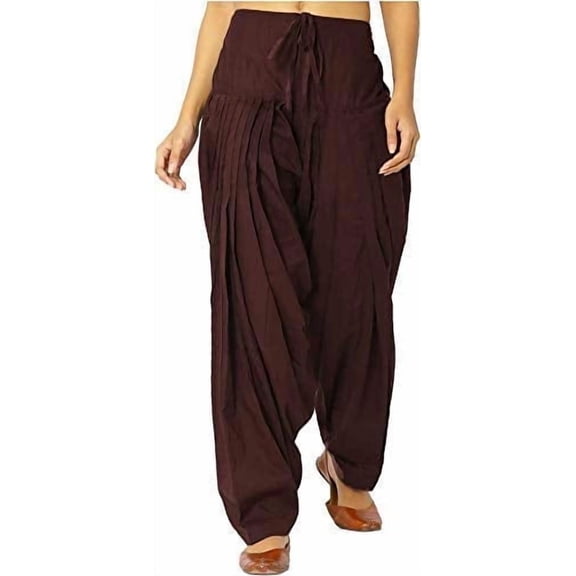 Peekdee Women Cotton Salwar Regular Fit High Rise Readymade Brown Patiala Salwar Indian Ethnic Churidar Salwar One Size Plus