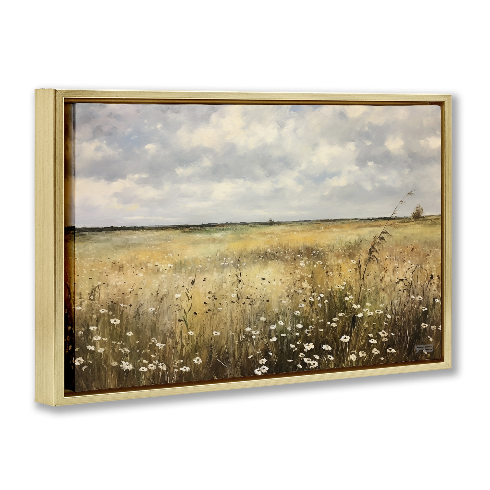 Stupell Industries Traditional County Field Landscape Painting Gold Floater Framed Art Print Wall Art, 31 x 21