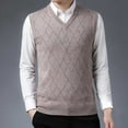thumbnail image 5 of uikmnh Mens Wool V Neck Knitted Sweater Vest Cardigan Color Block Casual Versatile Sleeveless Sweater Vest-Beige-XL, 5 of 5