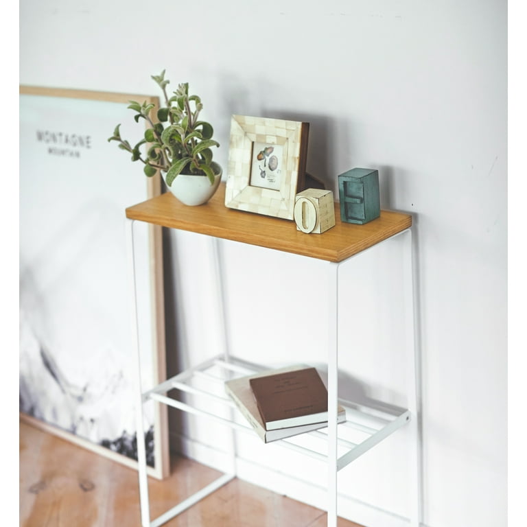 Yamazaki Home Narrow Living Room End Table Side Storage Shelf Stand Furniture Steel Wood Com Side Storage Shelf Stand Furniture, Narrow Entryway Console Table Steel Yamazaki