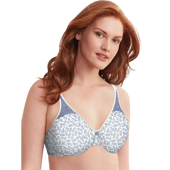 Bali Passion for Comfort Minimizer Underwire Bra White/Chateau Blue Leaf Print 40D Women's