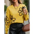thumbnail image 4 of Suéteres de Punto con Hombros Descubiertos para Mujer, Suéter de Otoño con Flores, Cuello Redondo, Larga y Estilo Moderno. Amarillo S, 4 of 8