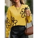 thumbnail image 4 of Suéteres de Punto con Hombros Descubiertos para Mujer, Suéter de Otoño con Flores, Cuello Redondo, Larga y Estilo Moderno. Amarillo L, 4 of 8