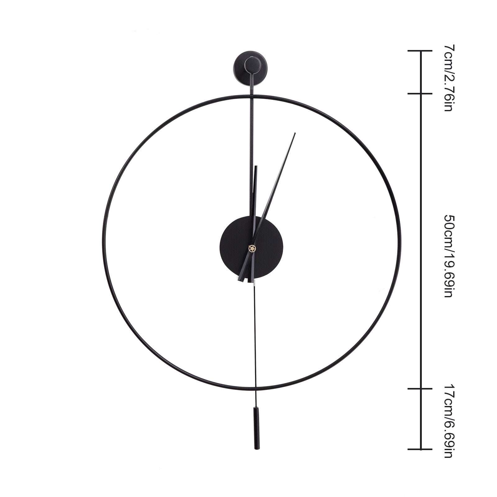 Classical Large Decorative Wall Clock with Pendulum, Modern Non-Ticking Silent Metal Wall Clocks for Living Room, Bedroom, Study, Office, 20" (Black)