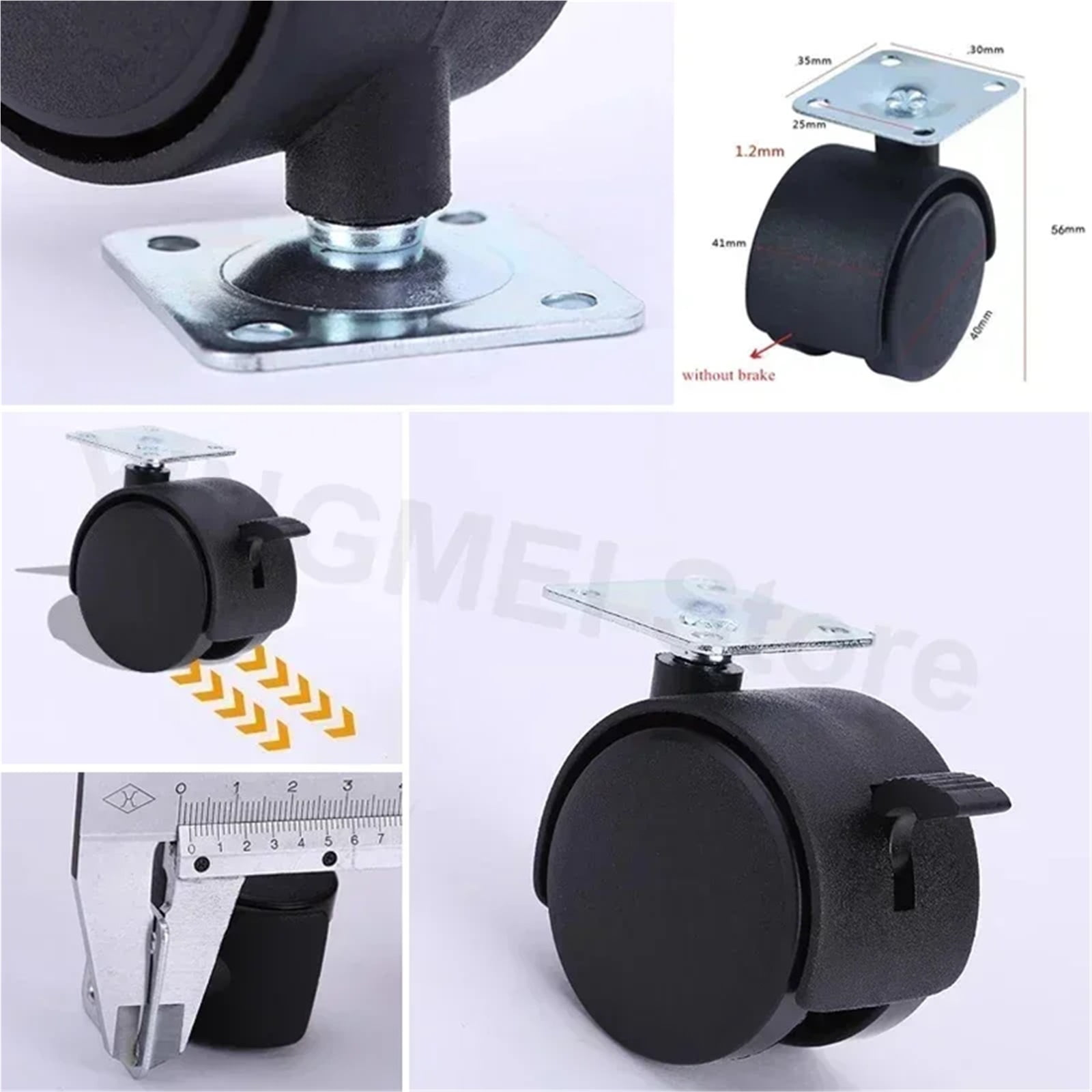 4pcs 1.5 Inch Universal Wheel Swivel Caster Roller Wheel Furniture Office Chair Caster With Brake For Luggage Chair Accessories ,Quiet and Smooth