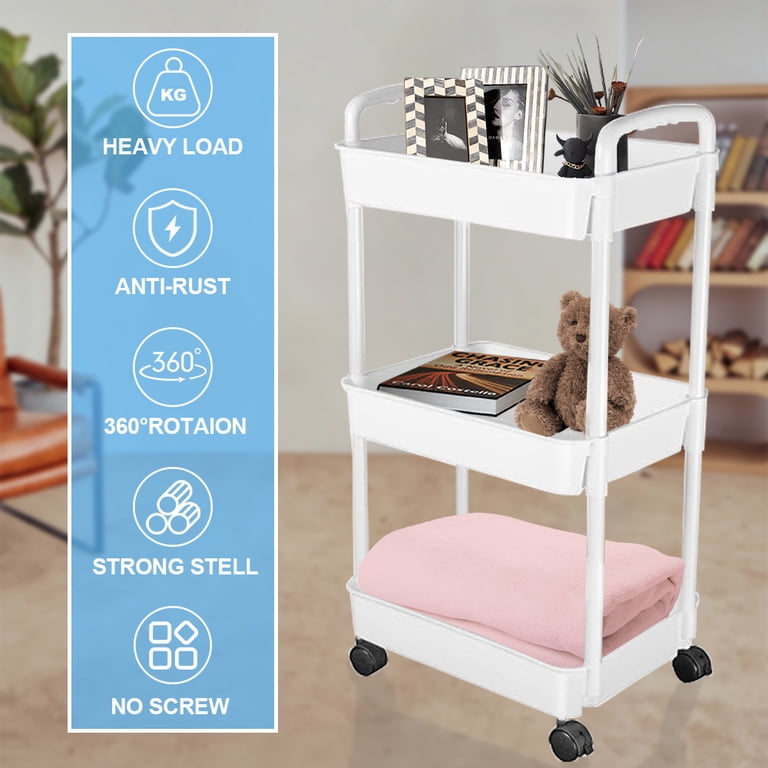 Slim Storage Shelf 3 Tier Rolling Cart With Wheels - Clear Narrow ...