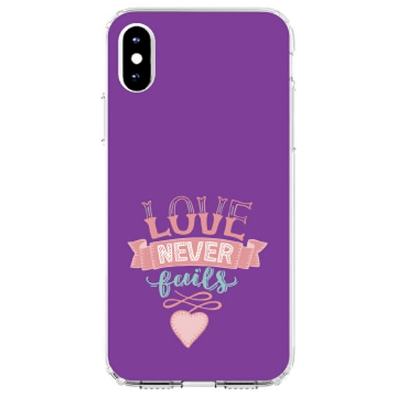 DistinctInk Clear Shockproof Hybrid Case for iPhone XS Max (6.5" Screen) - TPU Bumper, Acrylic Back, Tempered Glass Screen Protector - 1 Corinthians 13 - Love Never Fails - Heart