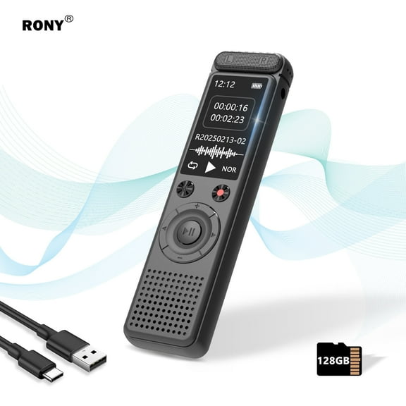 RONY Upgraded 128GB Digital Voice Recorder: 9000 Hours Voice Activated Recording Device with Playback Password MP3 Player for Lectures Meetings Interviews Calls