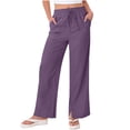 thumbnail image 6 of GUACER Wide Leg Pants for Women Fashion Solid Color Loose with Pockets Cotton Linen Drawstring Elastic Waist Summer Trousers, 6 of 9