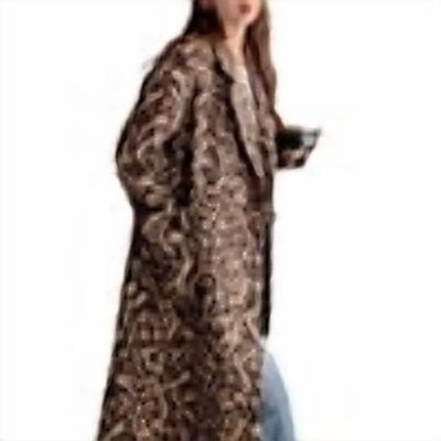 utcoco Womens Leopard Long Wool Trench Coat Winter Warm Overcoat
