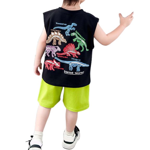 Glisme 2 Piece Outfits For Boys Kids Glow In The Dark Dinosaur Sleeveless Tank Top Shorts Set Durable Clothing Set Size 4 -5