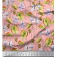 thumbnail image 1 of Soimoi Orange polyester Crepe Fabric Leaves & Purple Floral Printed Craft Fabric by The Yard 52 Inch Wide, 1 of 1