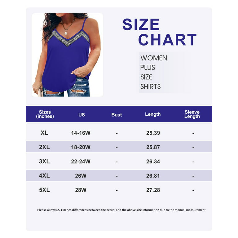 TIYOMI Plus Size Bohemian Tank Tops For Women Summer Royal Blue Camisoles V  Neck Camisole XL 14W 16W 