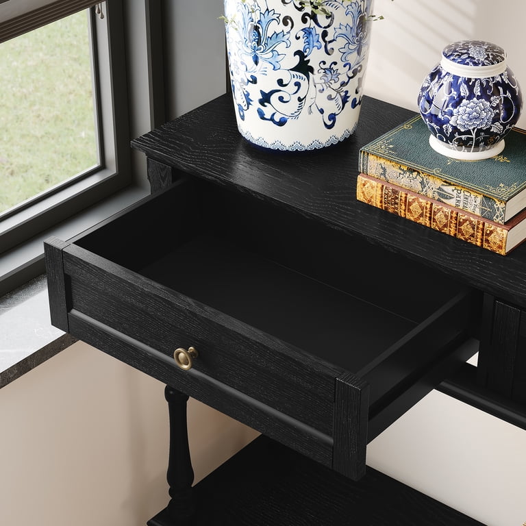 HLR 40" Farmhouse Console Table, Black with Drawers photo 3