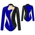 thumbnail image 3 of MSemis Women's Sparkling Rhinestone Gymnastics Leotards Mesh Athletic Bodysuit Tops Black&Royal Blue XXL, 3 of 6