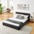 thumbnail image 4 of Queen Size Upholstered Bed Frame with Storage Drawers and Soft Chenille Headboard, Dark Gray Platform Bed with Solid Wood Frame for Modern Bedrooms, 4 of 9