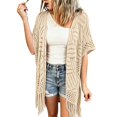 thumbnail image 4 of Breezora Women's Hollow Out Knit Cardigan Short Sleeve Fringe Tassel Lightweight Cover Up Shawl Wrap for Summer, 4 of 10