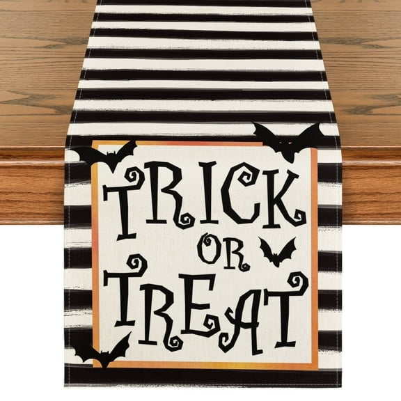 Smile Trick or Treat Striped Halloween Table Runner 13 x 72 inch