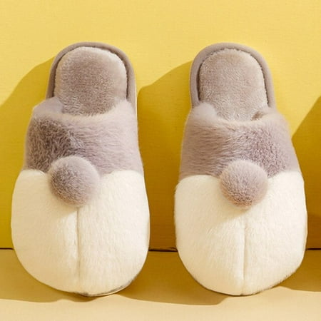 

CoCopeaunt Plush Slippers Autumn and Winter Cotton Slippers Plush Warm Indoor Men and Women Couples Cute Corgi Hip Cotton Slippers Women