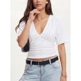 thumbnail image 5 of Gynyvoja Womens Crop Tops Summer Basic Tees V Neck T Shirts Casual Short Sleeve Cropped Top White M, 5 of 9