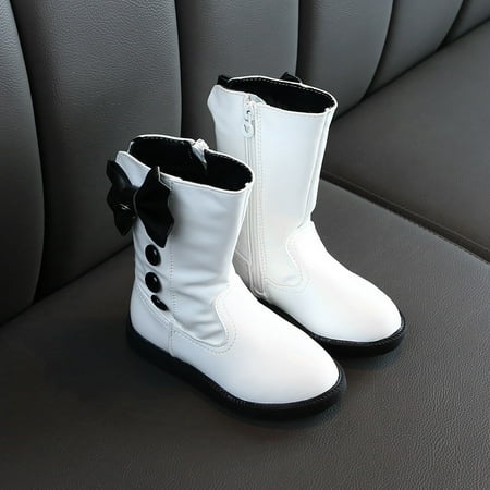 

〖Yilirongyumm〗 Baby Shoes Winter Children Kids Baby Girls Bowknot Warm Middle Booties Princess Shoes