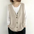 thumbnail image 2 of Hueook Womens Sweater Vest Fleece Vest Women Ladies' Spring and Winter Solid Color V-neck Button Knitted Sleeveless Tank Top Loose Hooded Beige Free Size, 2 of 5