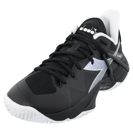 Diadora Men`s B.Icon 2 AG Tennis Shoes Black and Silver ( 10 )