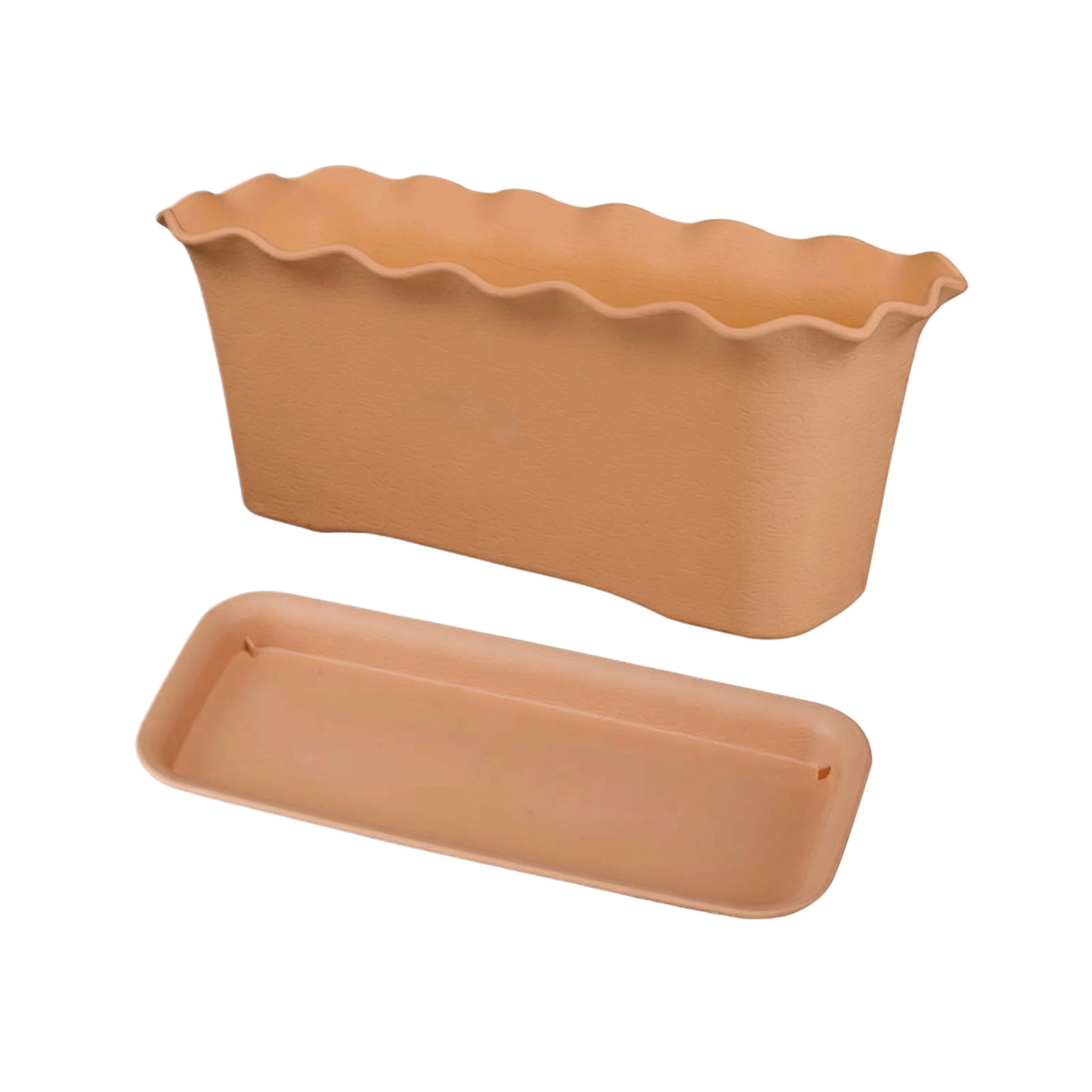 Wave Edge Plastic Planter Box with Tray for Indoor Outdoor Gardening Plant Pot for Herbs Vegetables Flowers Balcony Window Box Medium Brown