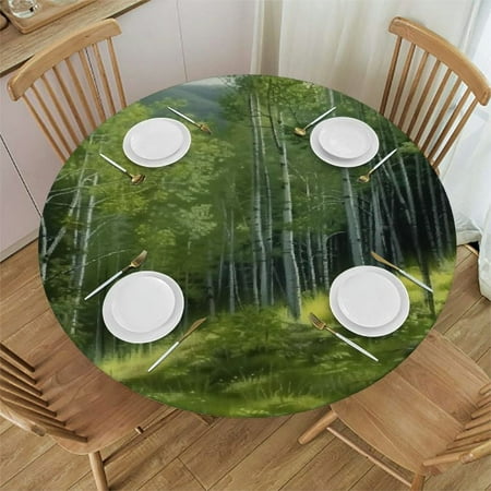 

BCIIG Trees Round Table Cover Stain Resistant Washable Kitchen Dining Wedding Parties 100% Polyester Fiber 42-46