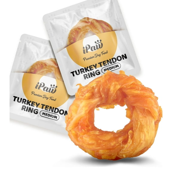 iPaw Turkey Tendon for Dogs, Ingredient Sourced from USA, Hypoallergenic, All Natural Human Grade Puppy Chew, Dog Treats for Signature Series, Rawhide Alternative, 2 Units/Pack Ring (Medium)