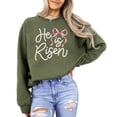 thumbnail image 2 of He Is Risen Easter Sweatshirt for Women - Pearl Bow Christian Faith Pullover Army Green Sweatshirt Adult Small, 2 of 7